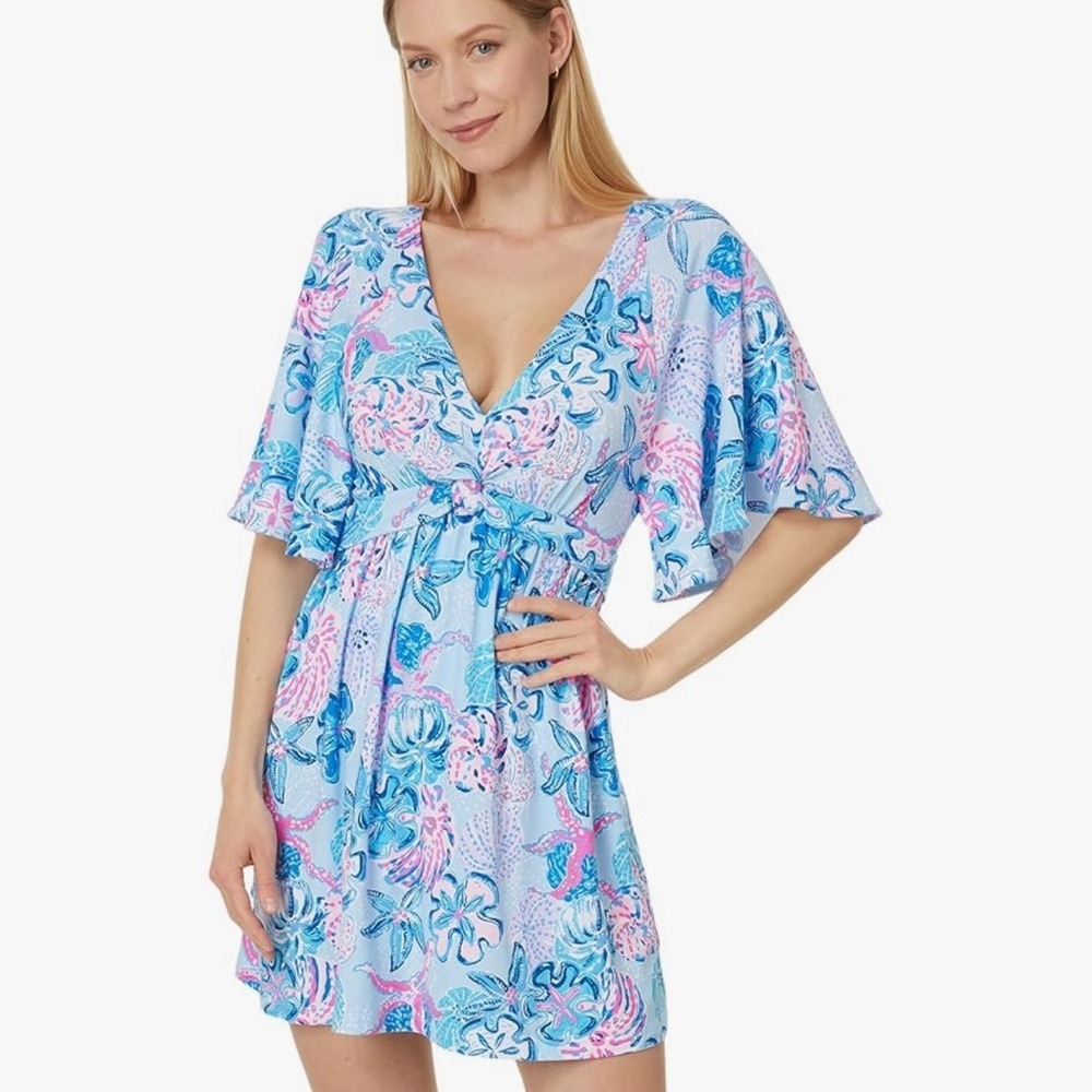 Lilly Pulitzer Georgette Skirted Romper Blue Pink Small New With Tags